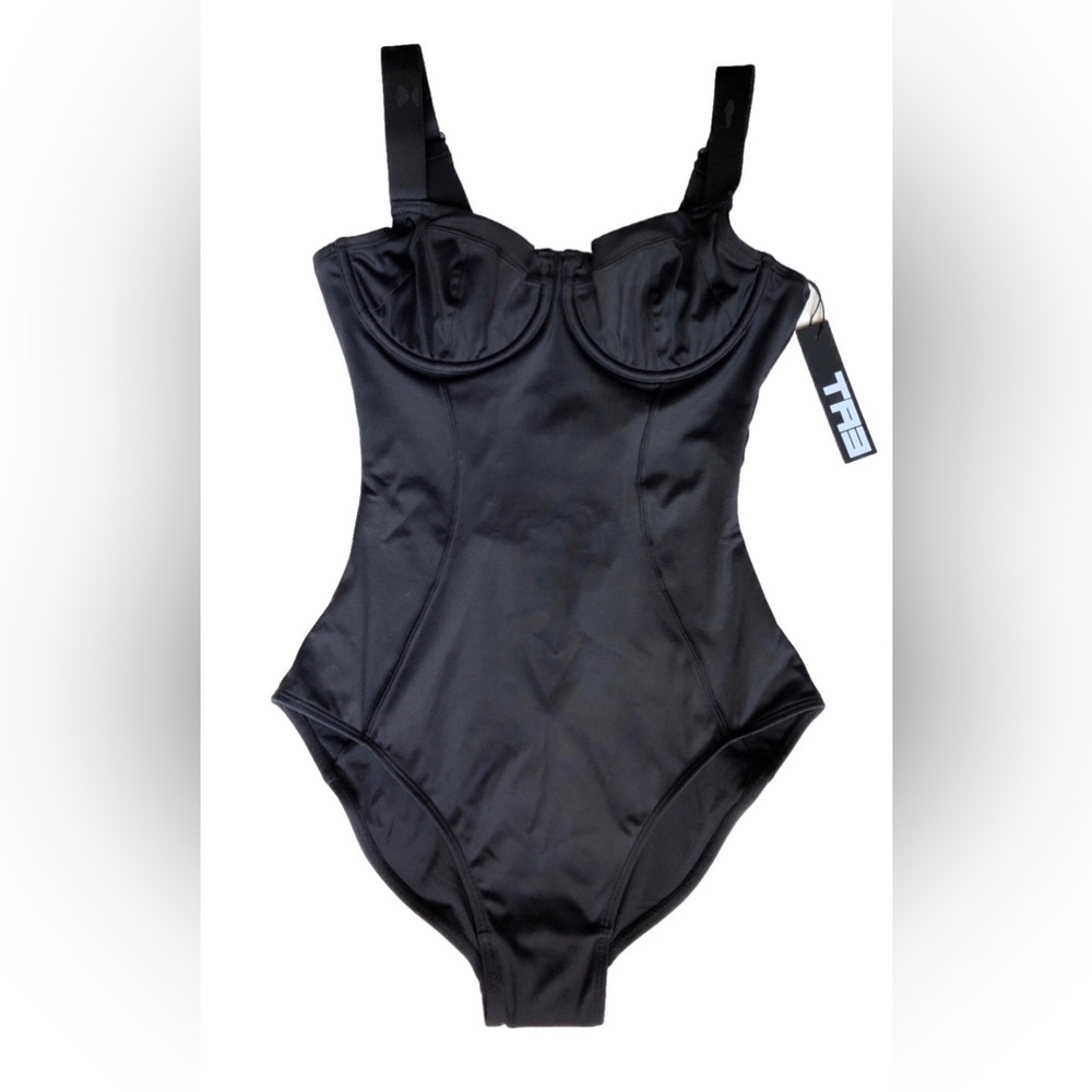 NEW TA3 Black Lifty One Piece Swimsuit Underwire Sculpting Corset S Reg/Long B/C